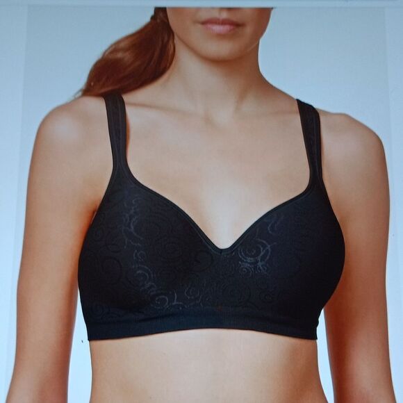 New Bali Comfort Revolution Shaping Wireless Smoothing Bra Style3463 Black Swirl - Picture 1 of 9